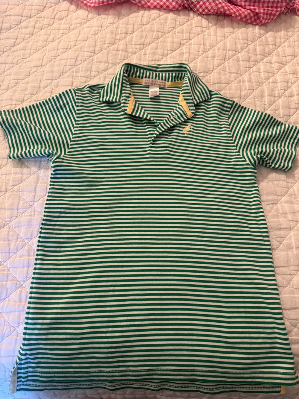 The Beaufort Bonnet Company Green & White Striped Polo